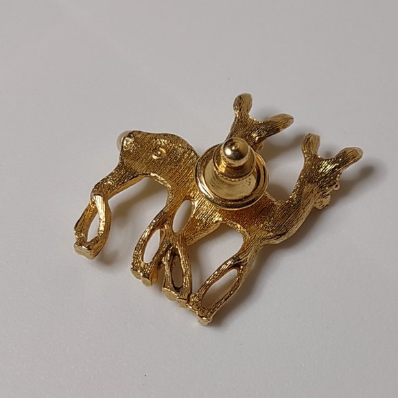 Gold Tone Deer Pin With Faux Pearl Tails - Picture 8 of 14